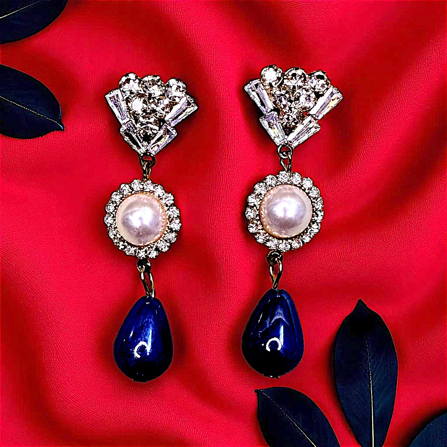 AD Stone studded Drop Earrings Blue Earrings AD Ear Rings Earrings party Trincket Jewellry Jewelry Jewellery