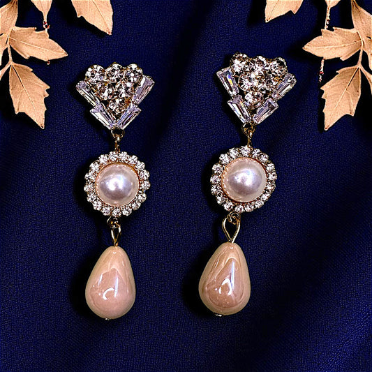 AD Stone studded Drop Earrings Beige Earrings AD Ear Rings Earrings party Trincket Jewellry Jewelry Jewellery