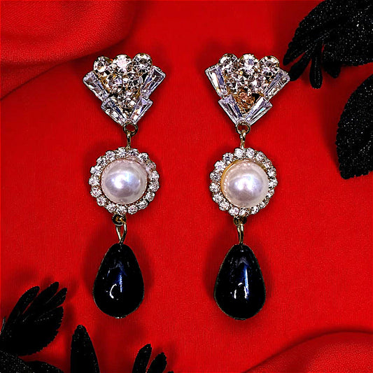 AD Stone studded Drop Earrings Black Earrings AD Ear Rings Earrings party Trincket Jewellry Jewelry Jewellery