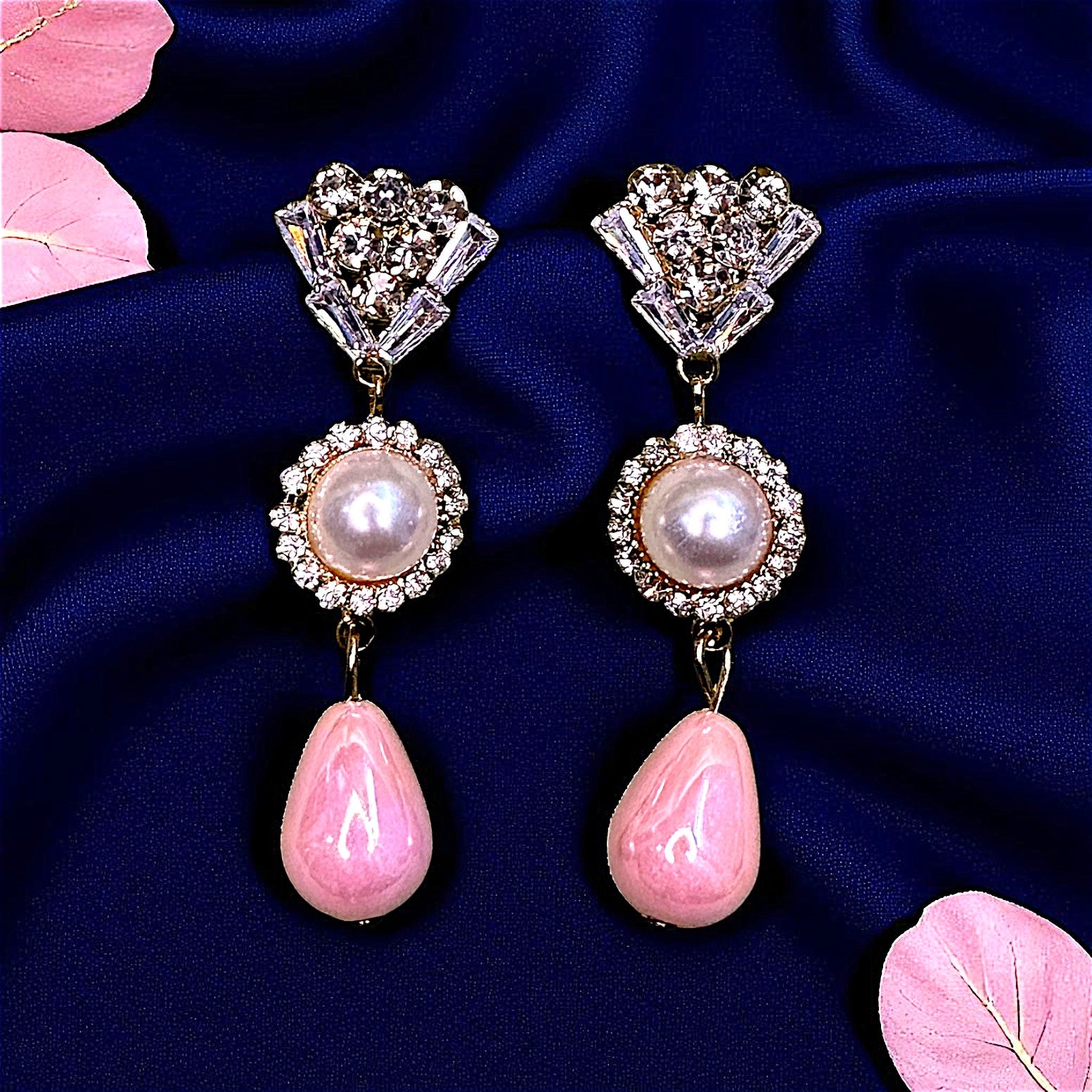 AD Stone studded Drop Earrings Pink Earrings AD Ear Rings Earrings party Trincket Jewellry Jewelry Jewellery
