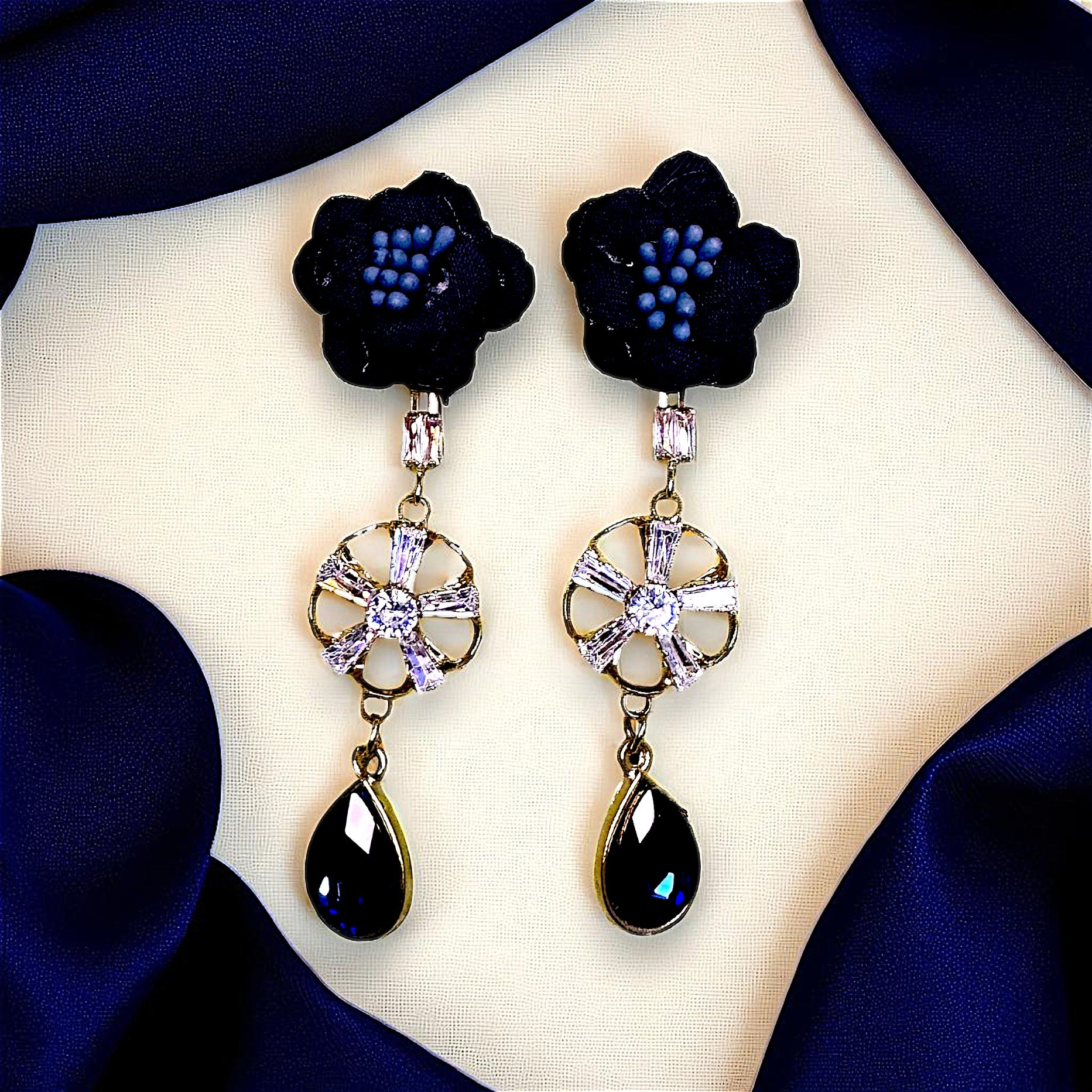 Flower Earrings with Glass Beads Blue Earrings AD Ear Rings Earrings party Trincket Jewellry Jewelry Jewellery