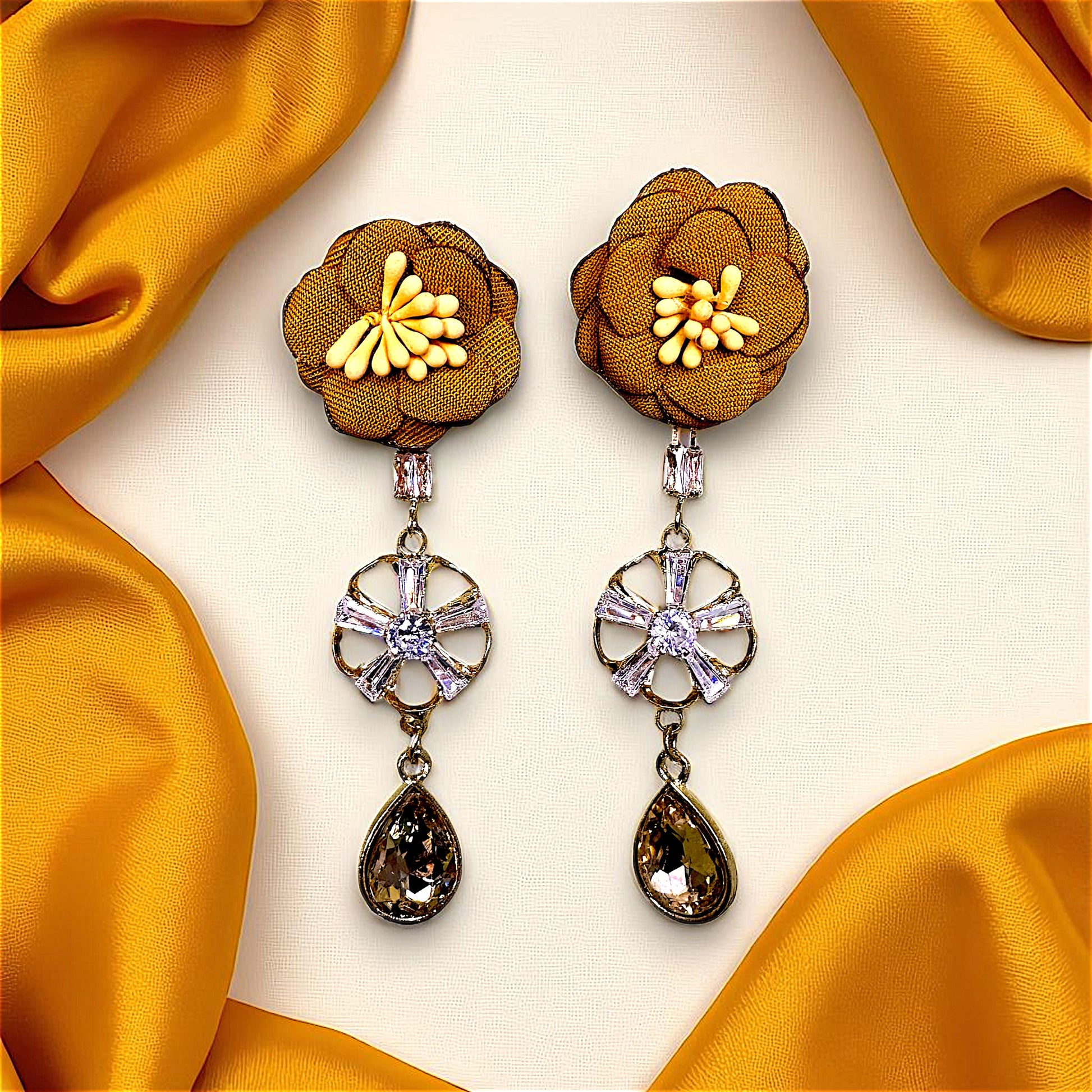 Flower Earrings with Glass Beads Yellow Earrings AD Ear Rings Earrings party Trincket Jewellry Jewelry Jewellery
