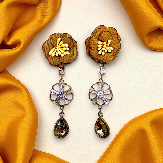 Flower Earrings with Glass Beads Yellow Earrings AD Ear Rings Earrings party Trincket Jewellry Jewelry Jewellery