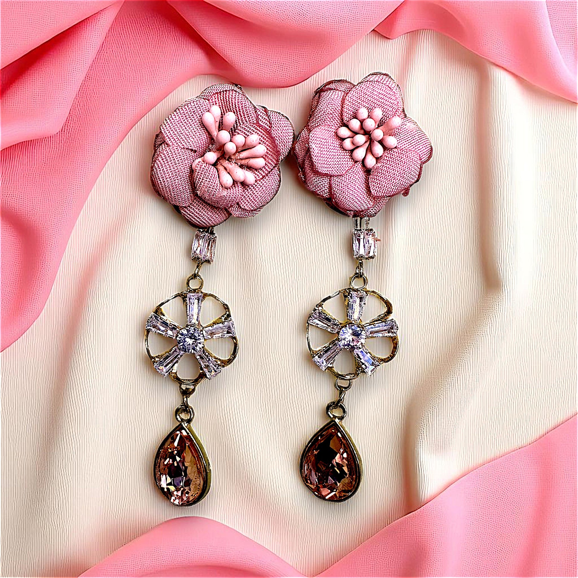 Flower Earrings with Glass Beads Pink Earrings AD Ear Rings Earrings party Trincket Jewellry Jewelry Jewellery