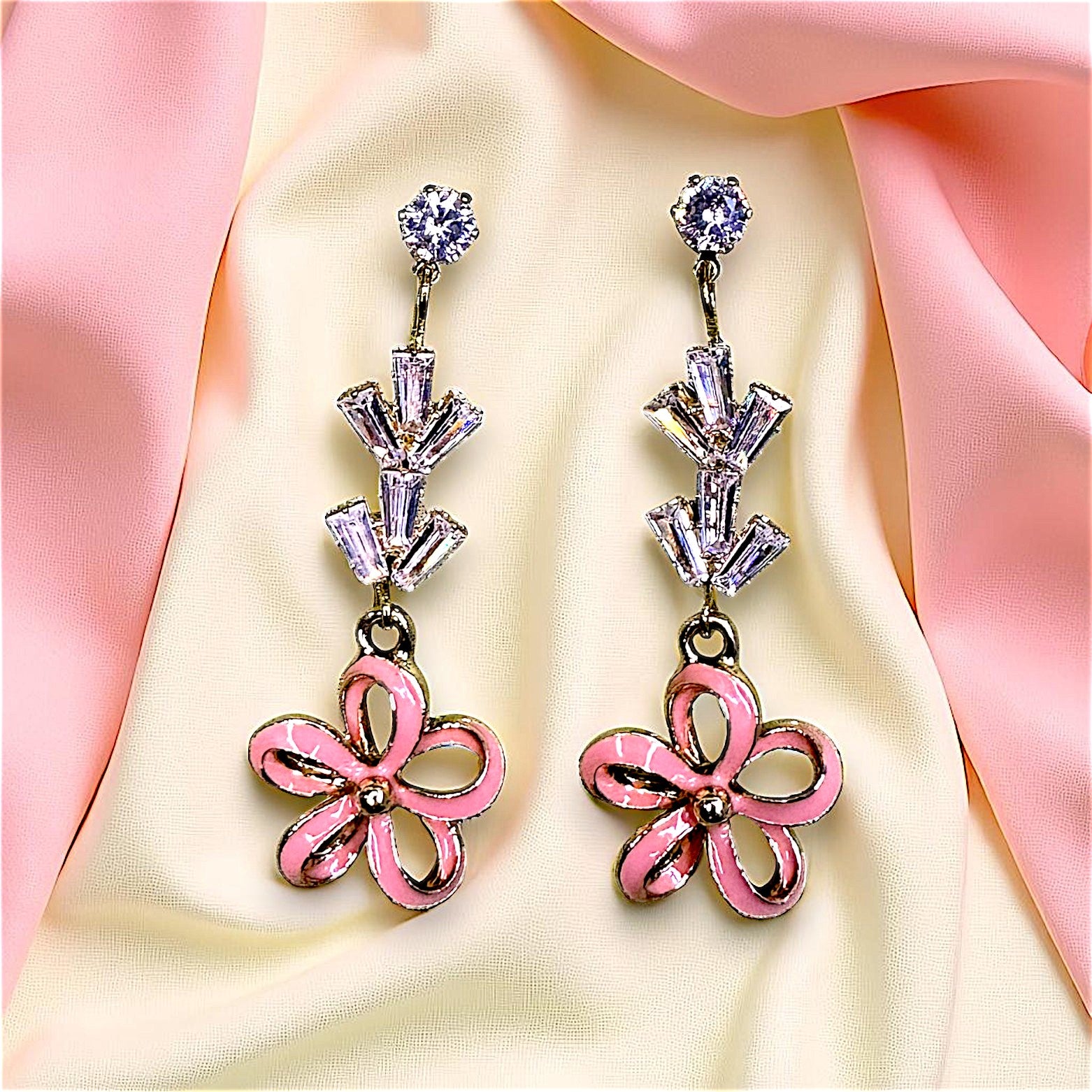 Flower Pattern Earrings Pink Earrings AD Ear Rings Earrings party Trincket Jewellry Jewelry Jewellery