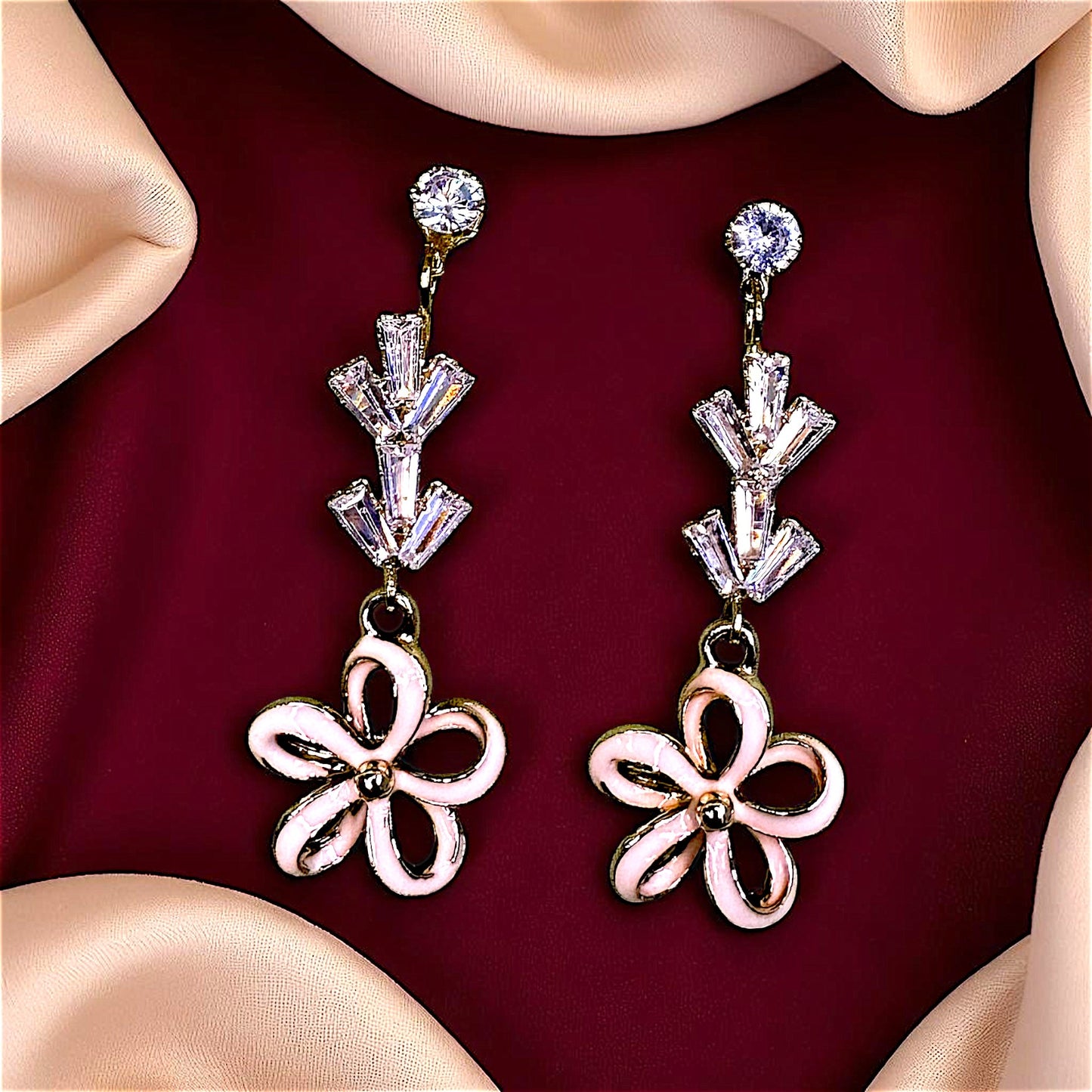 Flower Pattern Earrings Cream Earrings AD Ear Rings Earrings party Trincket Jewellry Jewelry Jewellery