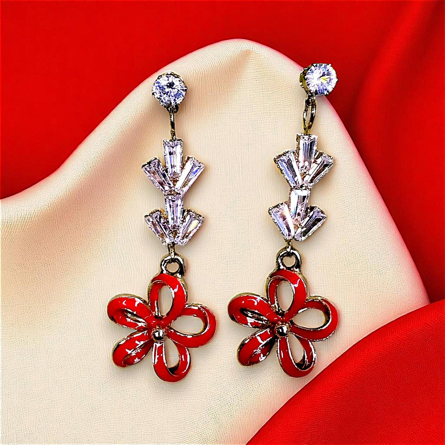 Flower Pattern Earrings Red Earrings AD Ear Rings Earrings party Trincket Jewellry Jewelry Jewellery
