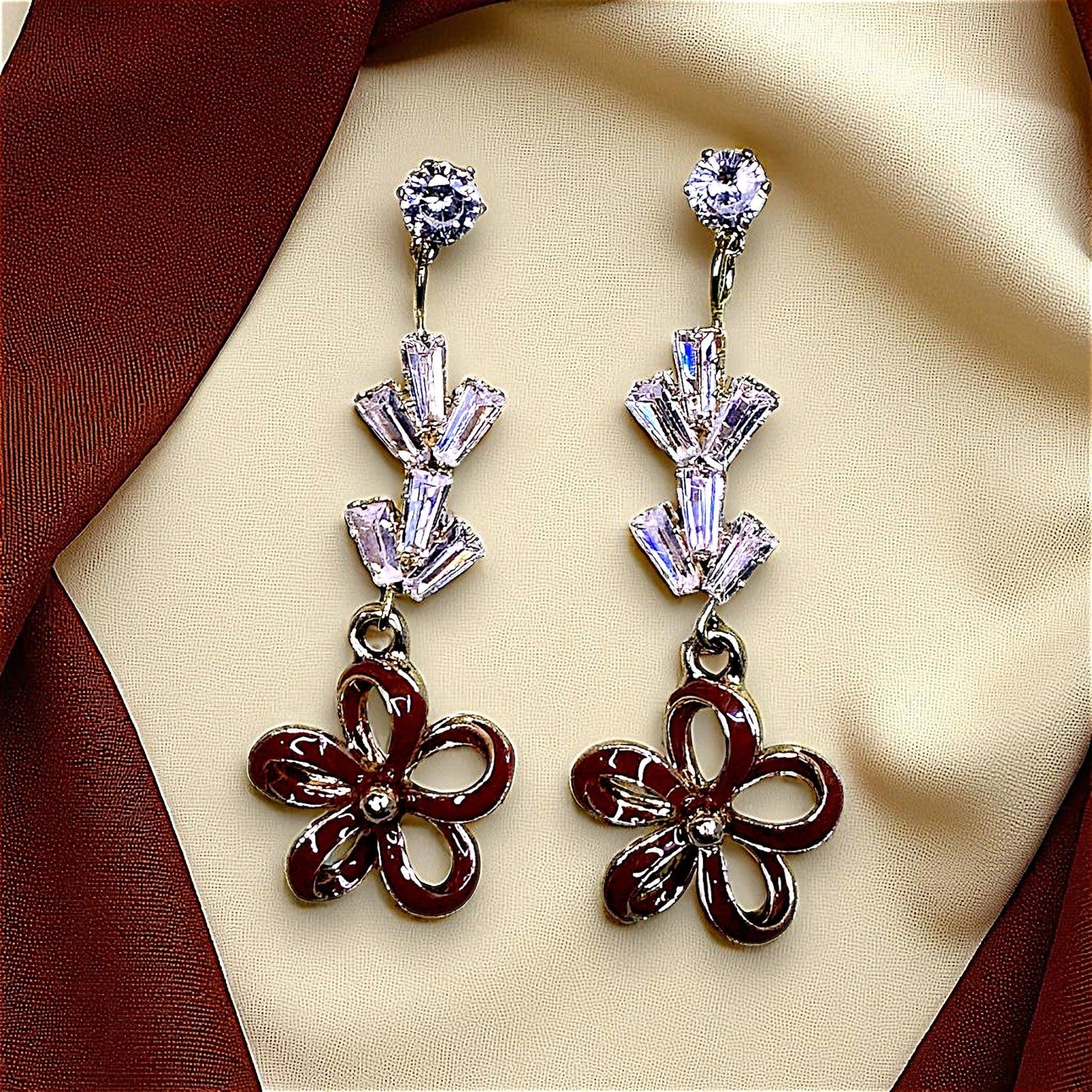 Flower Pattern Earrings Brown Earrings AD Ear Rings Earrings party Trincket Jewellry Jewelry Jewellery