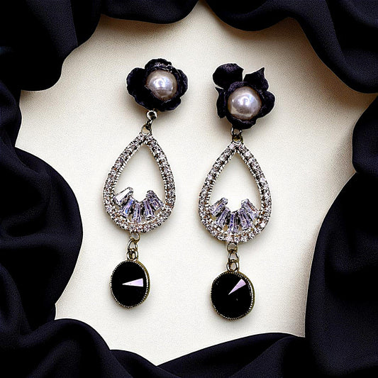 Flower And AD Earrings Black Earrings AD Ear Rings Earrings party Trincket Jewellry Jewelry Jewellery