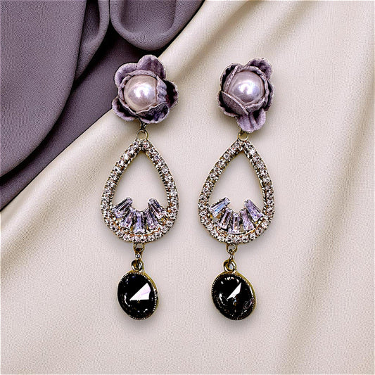 Flower And AD Earrings Grey Earrings AD Ear Rings Earrings party Trincket Jewellry Jewelry Jewellery