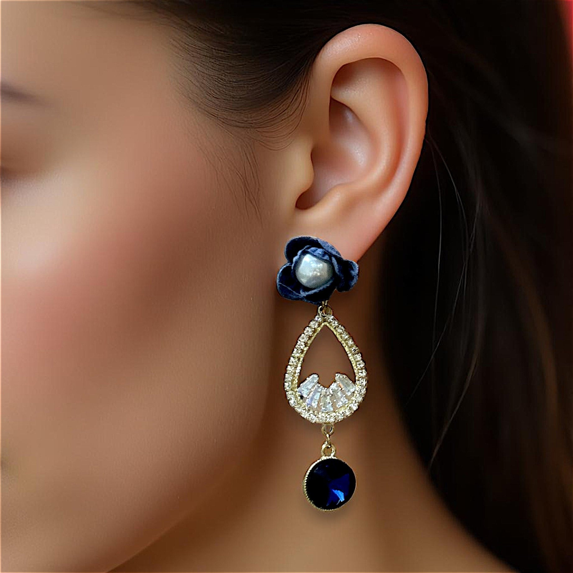 Flower And AD Earrings Earrings AD Ear Rings Earrings party Trincket Jewellry Jewelry Jewellery