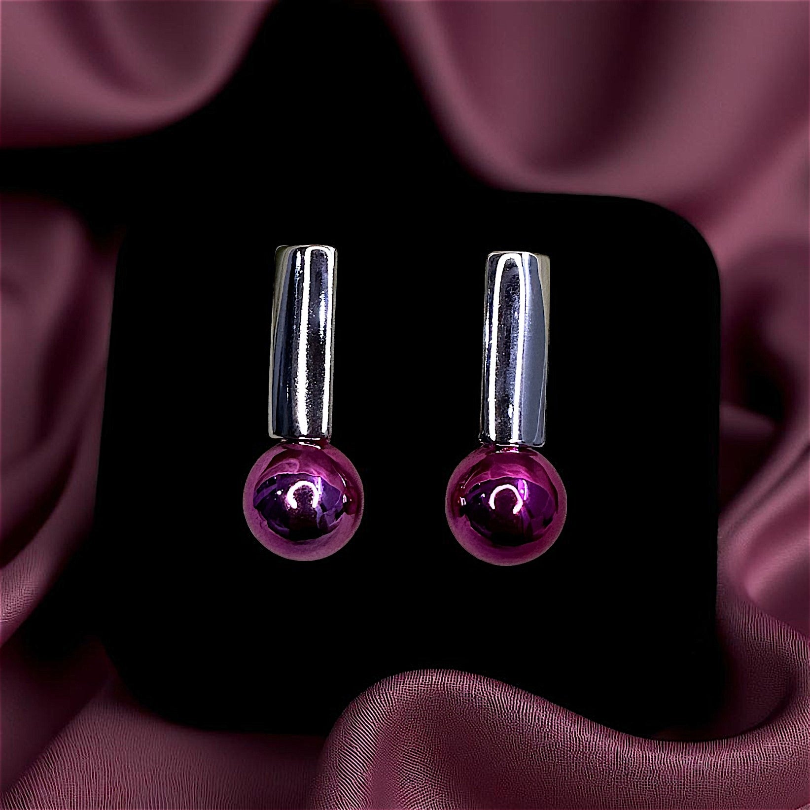 Casual Round Ball Earrings - Perfect Daily Accessory Magenta Earrings bead Ear Rings Earrings party Trincket Jewellry Jewelry Jewellery