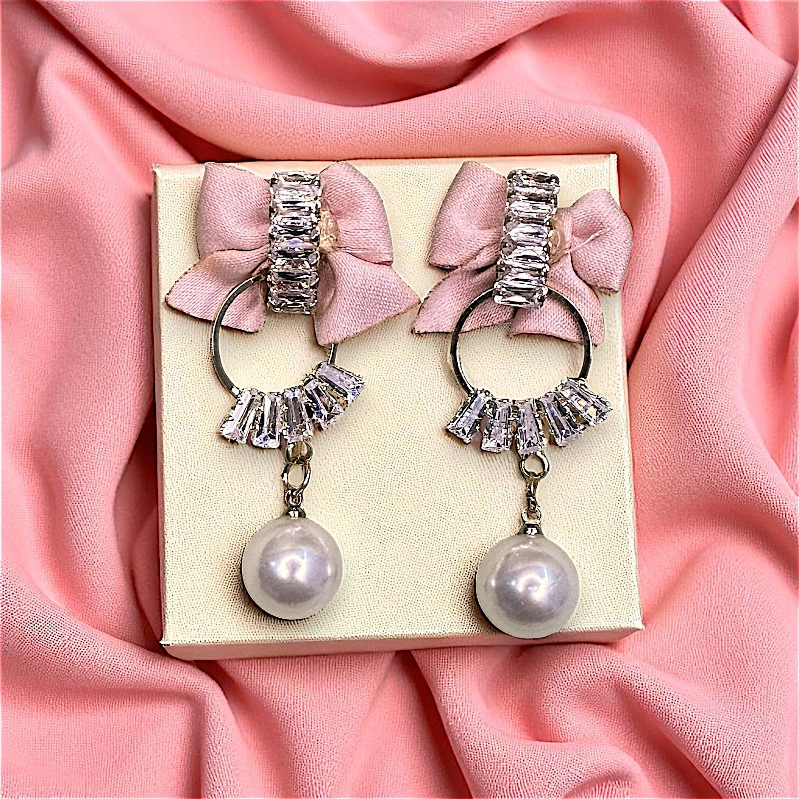 Bow Earrings Pink Earrings AD Ear Rings Earrings party Trincket Jewellry Jewelry Jewellery