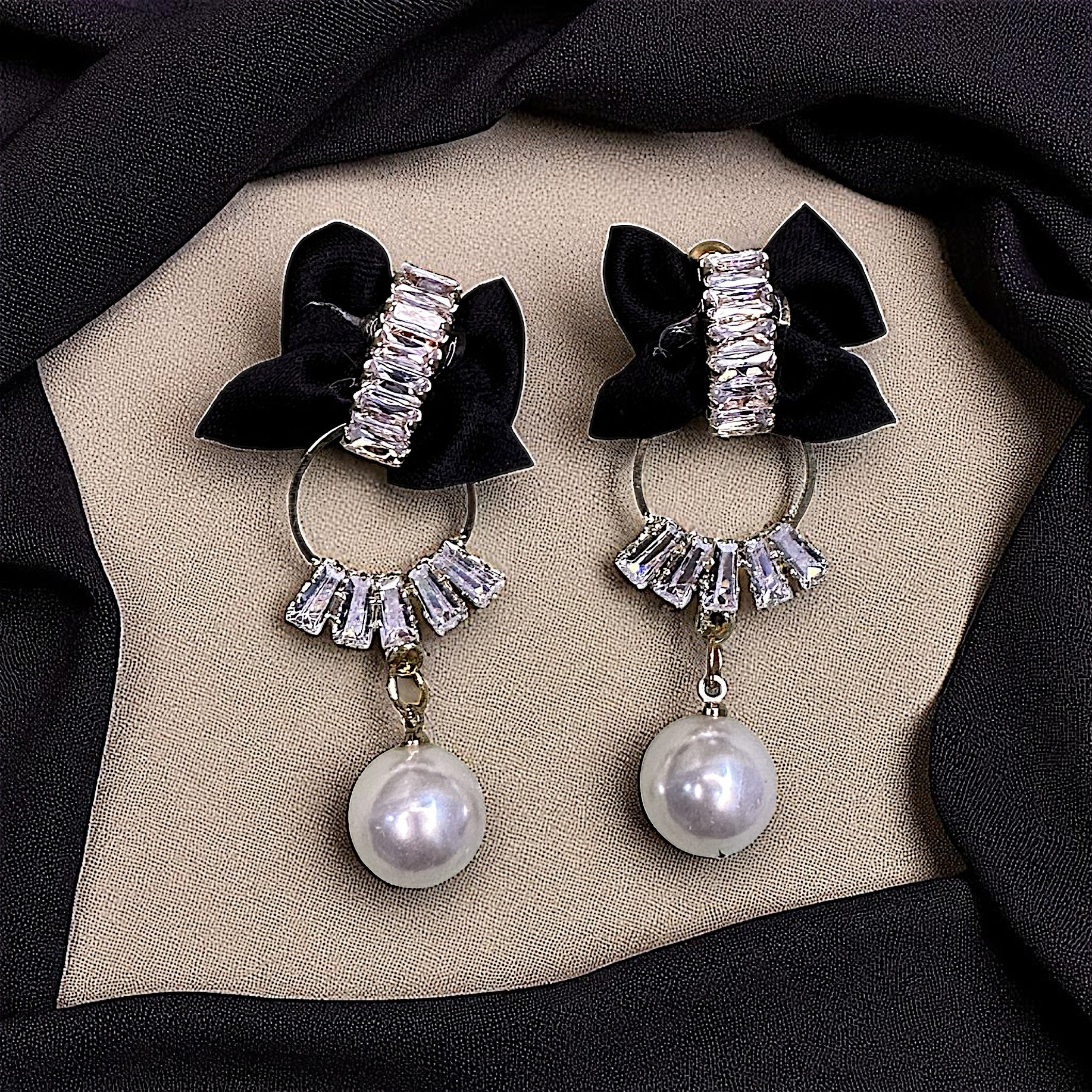 Bow Earrings Black Earrings AD Ear Rings Earrings party Trincket Jewellry Jewelry Jewellery