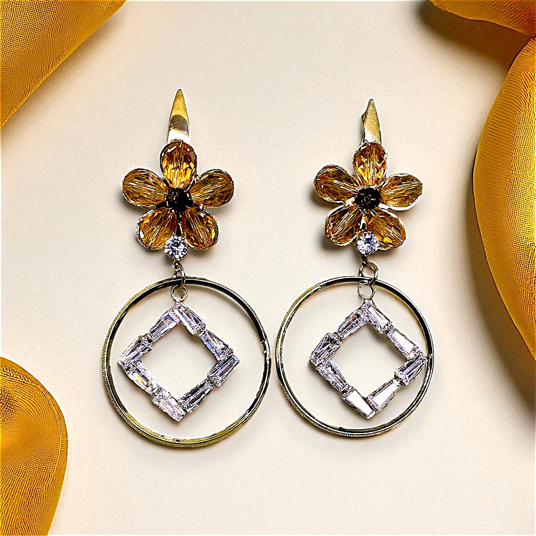 Flower Shaped Rice Beads Earrings Yellow Earrings AD Ear Rings Earrings party Trincket Jewellry Jewelry Jewellery