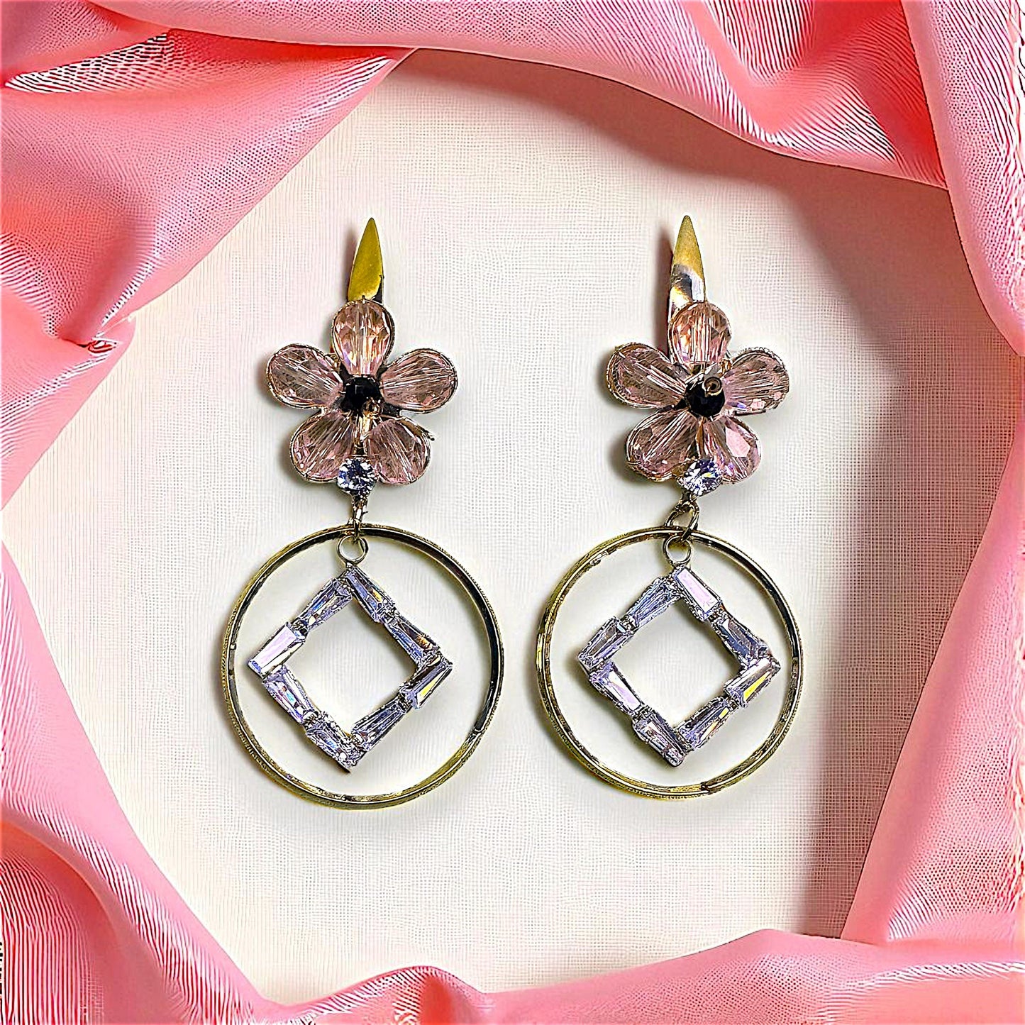 Flower Shaped Rice Beads Earrings Pink Earrings AD Ear Rings Earrings party Trincket Jewellry Jewelry Jewellery