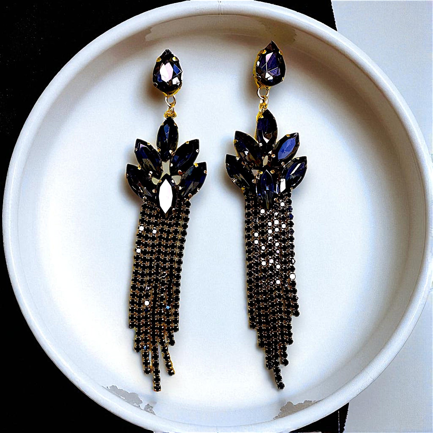 Glass Stone Fancy Danglers Black Earrings Ear Rings Earrings party Trincket Jewellry Jewelry Jewellery