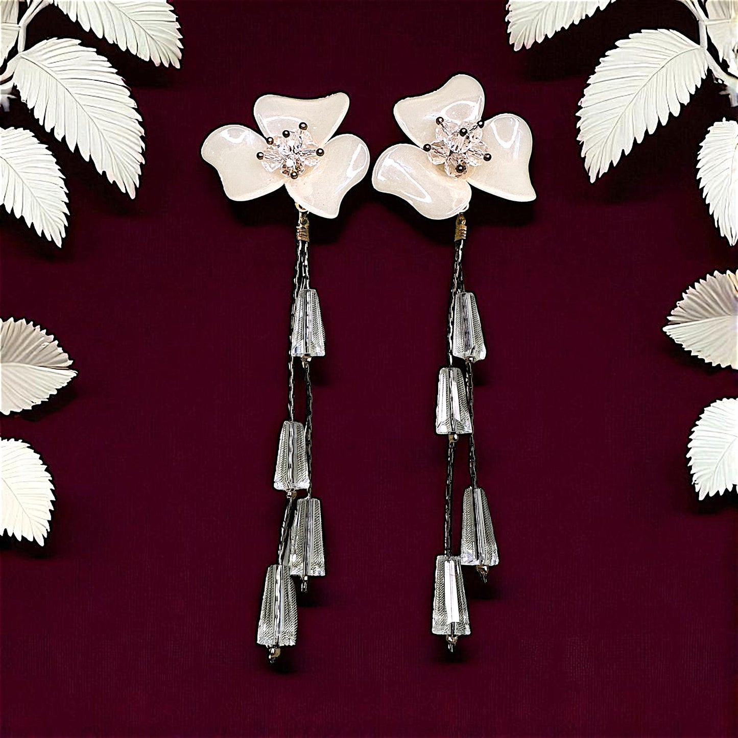 Big flower Earrings with Rice Stones White Earrings bead Ear Rings Earrings party Trincket Jewellry Jewelry Jewellery