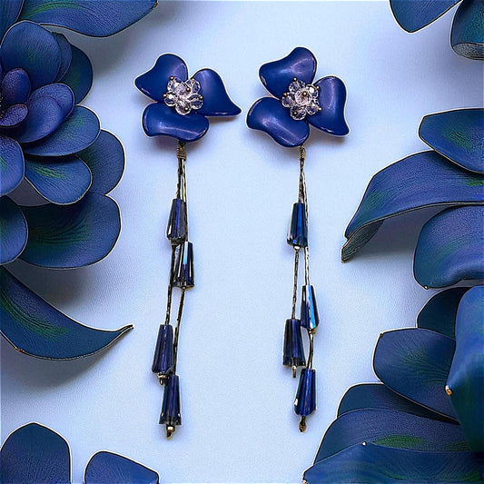 Big flower Earrings with Rice Stones Blue Earrings bead Ear Rings Earrings party Trincket Jewellry Jewelry Jewellery
