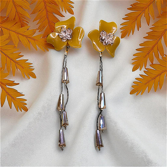 Big flower Earrings with Rice Stones Mustard Earrings bead Ear Rings Earrings party Trincket Jewellry Jewelry Jewellery