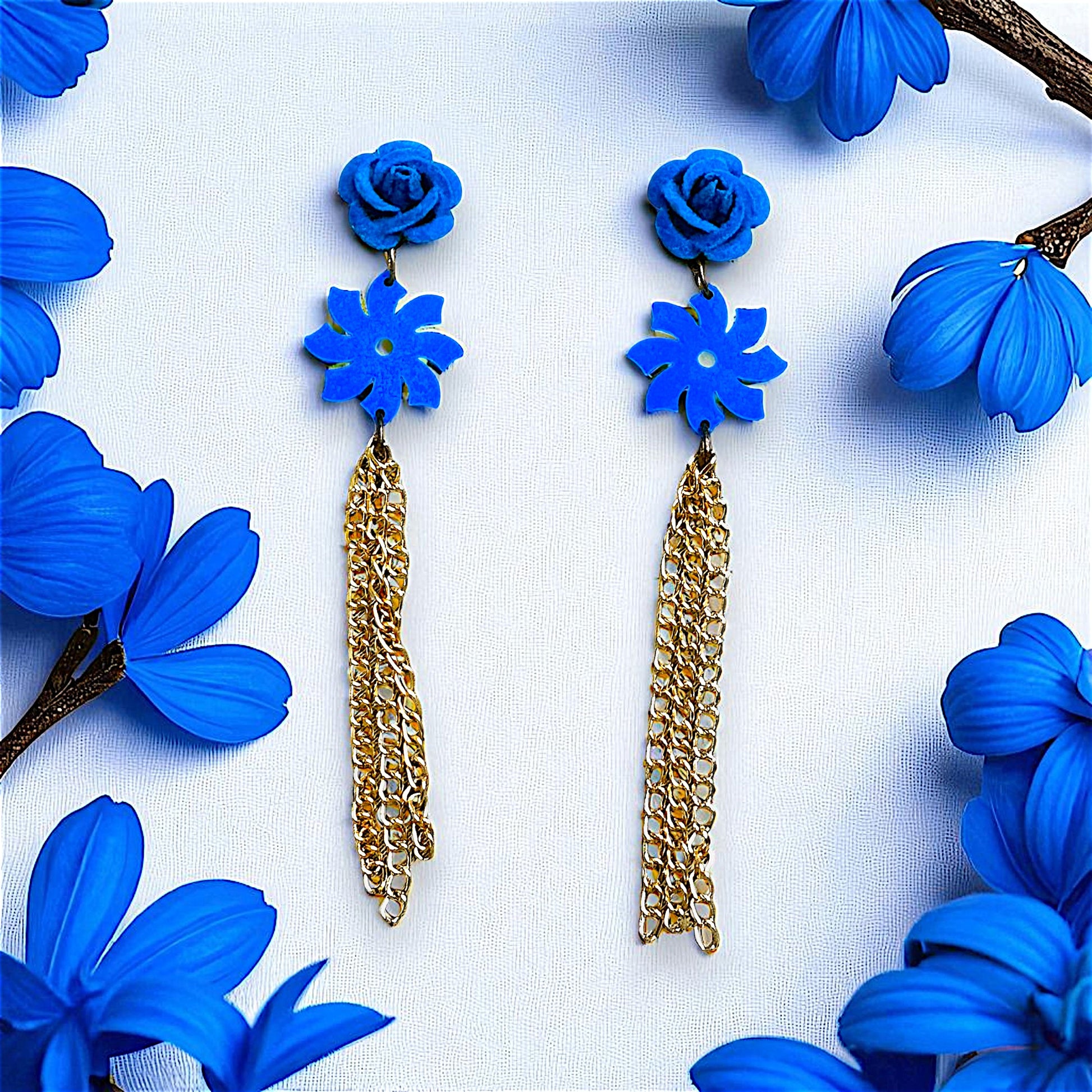 Bloom in Style: Double Flower Earrings for Daily Chic Light Blue Earrings casuals Ear Rings Earrings office party Trincket Jewellry Jewelry Jewellery
