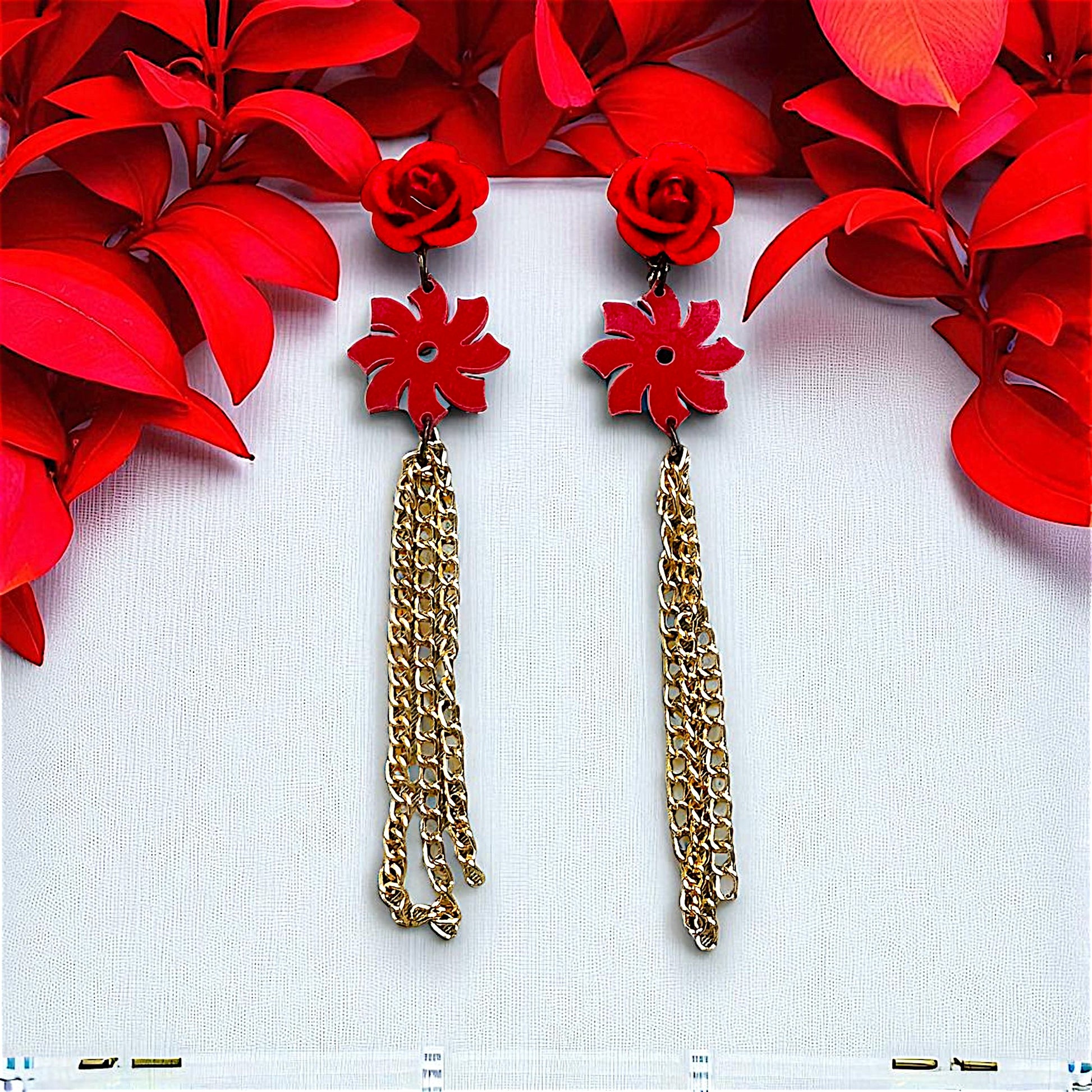 Bloom in Style: Double Flower Earrings for Daily Chic Red Earrings casuals Ear Rings Earrings office party Trincket Jewellry Jewelry Jewellery