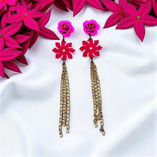 Bloom in Style: Double Flower Earrings for Daily Chic Magenta Earrings casuals Ear Rings Earrings office party Trincket Jewellry Jewelry Jewellery