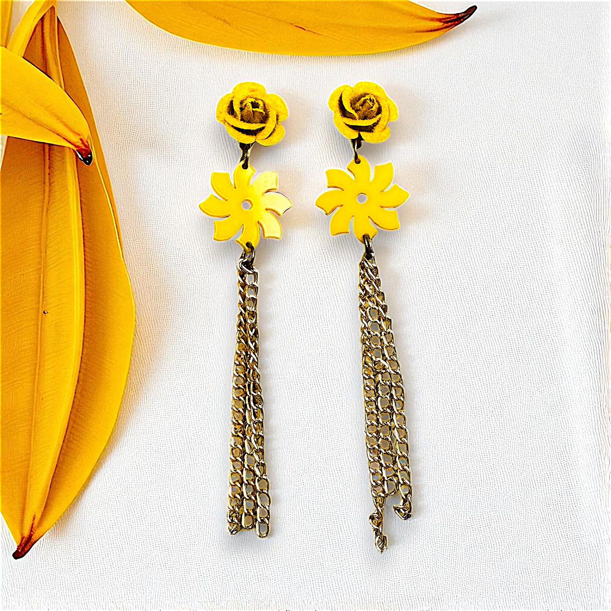 Bloom in Style: Double Flower Earrings for Daily Chic Yellow Earrings casuals Ear Rings Earrings office party Trincket Jewellry Jewelry Jewellery
