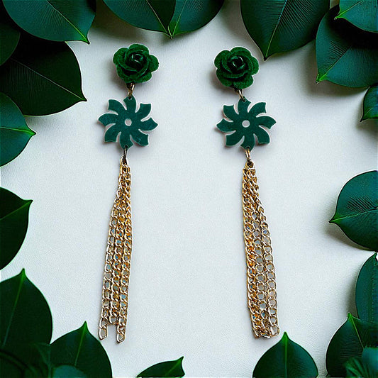 Bloom in Style: Double Flower Earrings for Daily Chic Green Earrings casuals Ear Rings Earrings office party Trincket Jewellry Jewelry Jewellery