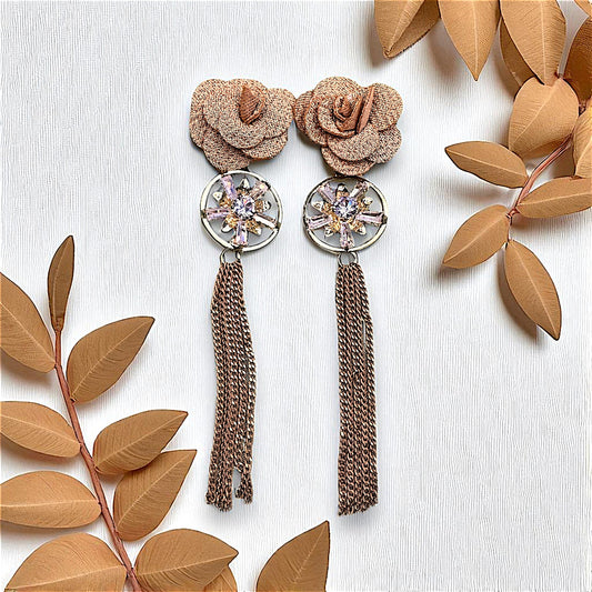 Rose Pattern Danglers Beige Earrings AD Ear Rings Earrings party Trincket Jewellry Jewelry Jewellery