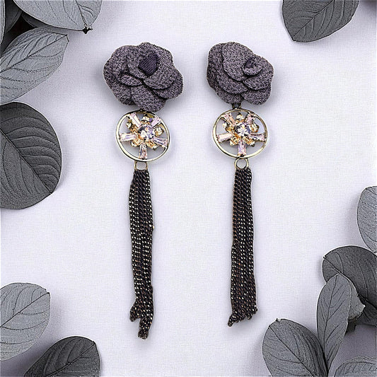 Rose Pattern Danglers Grey Earrings AD Ear Rings Earrings party Trincket Jewellry Jewelry Jewellery