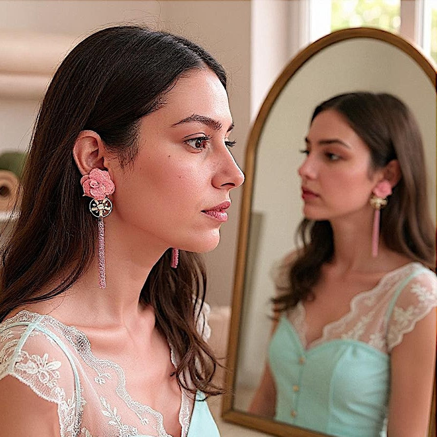 Rose Pattern Danglers Earrings AD Ear Rings Earrings party Trincket Jewellry Jewelry Jewellery