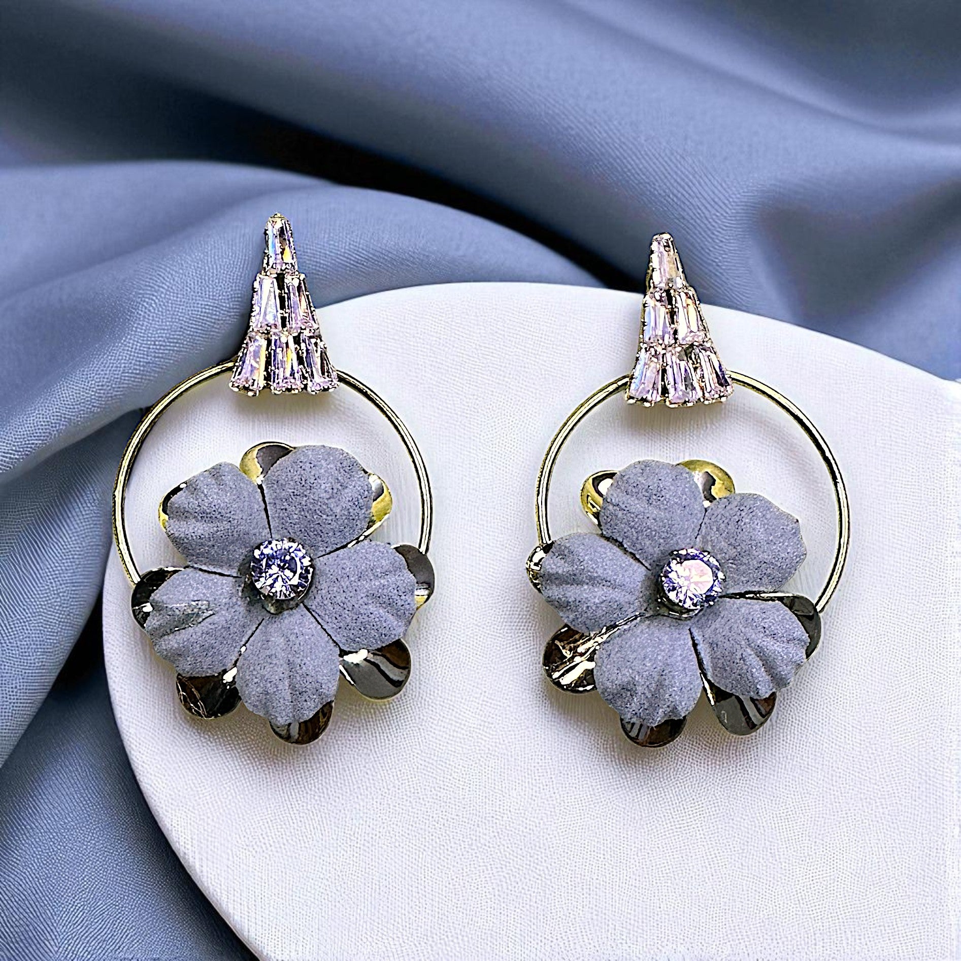 Velvet Flower Earrings Light Blue Earrings AD Ear Rings Earrings party Trincket Jewellry Jewelry Jewellery
