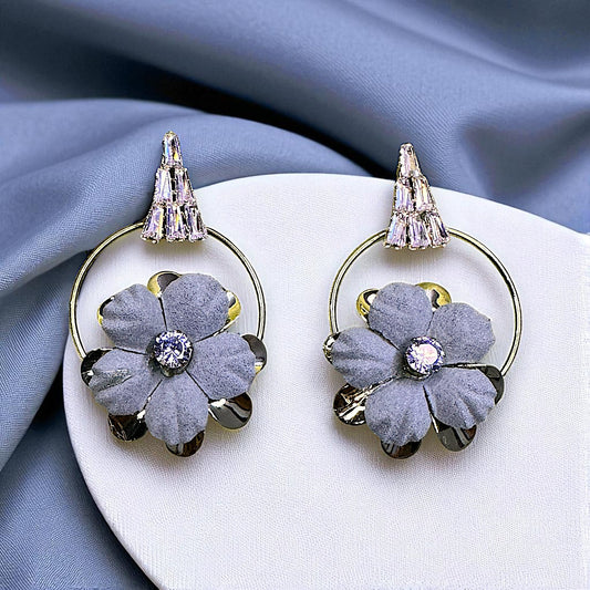 Velvet Flower Earrings Light Blue Earrings AD Ear Rings Earrings party Trincket Jewellry Jewelry Jewellery