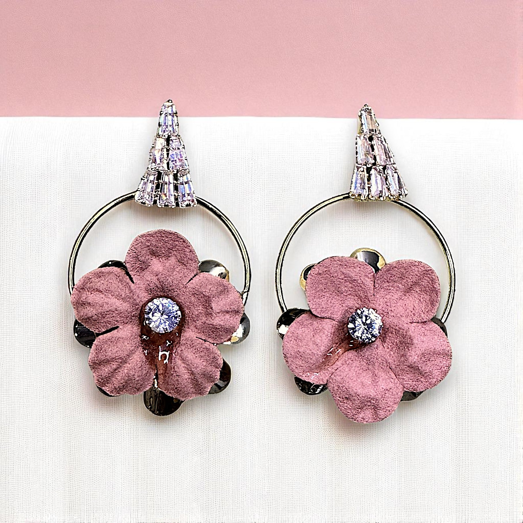 Velvet Flower Earrings Light Pink Earrings AD Ear Rings Earrings party Trincket Jewellry Jewelry Jewellery
