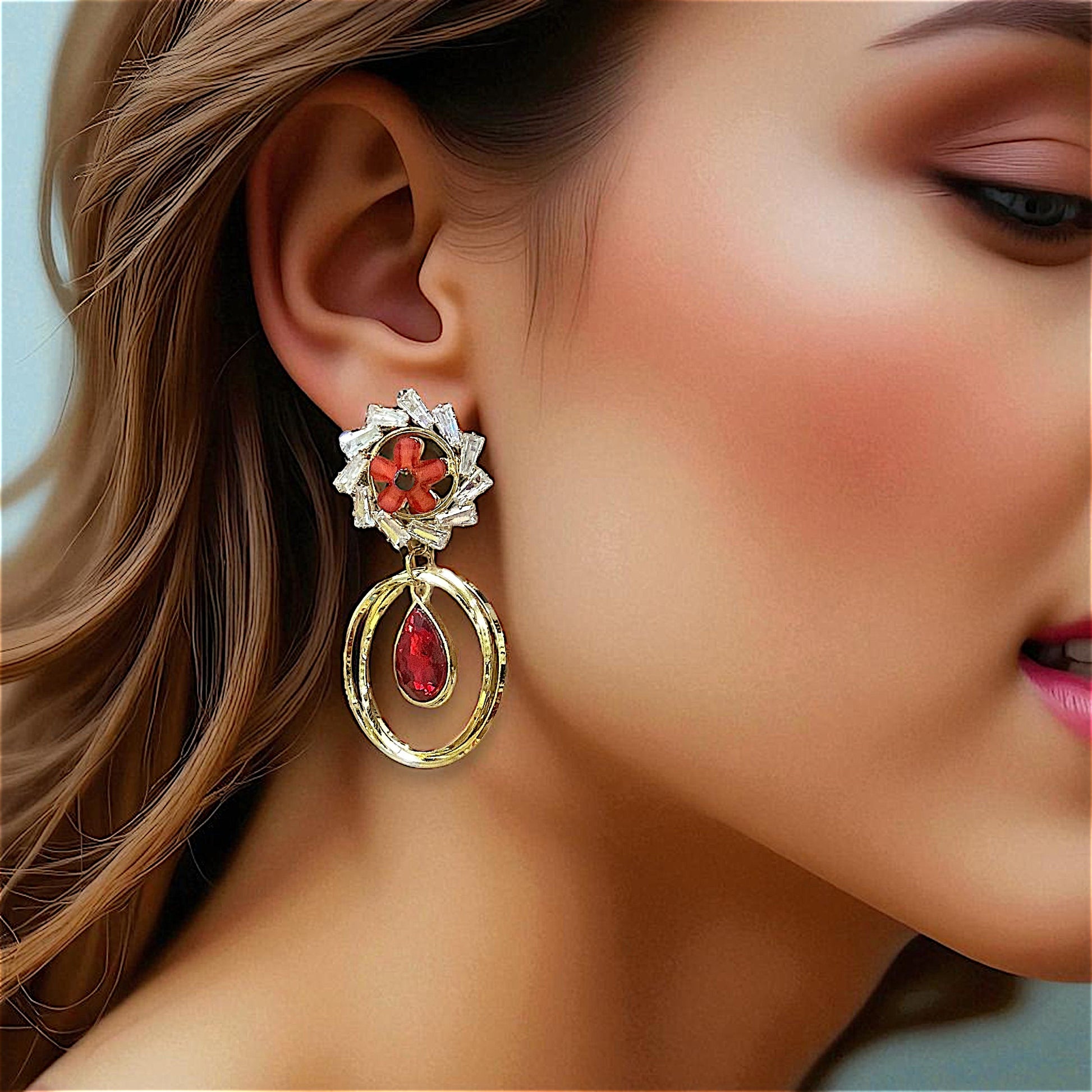 Flower Pattern Glass Stone Earrings Earrings AD Ear Rings Earrings party Trincket Jewellry Jewelry Jewellery