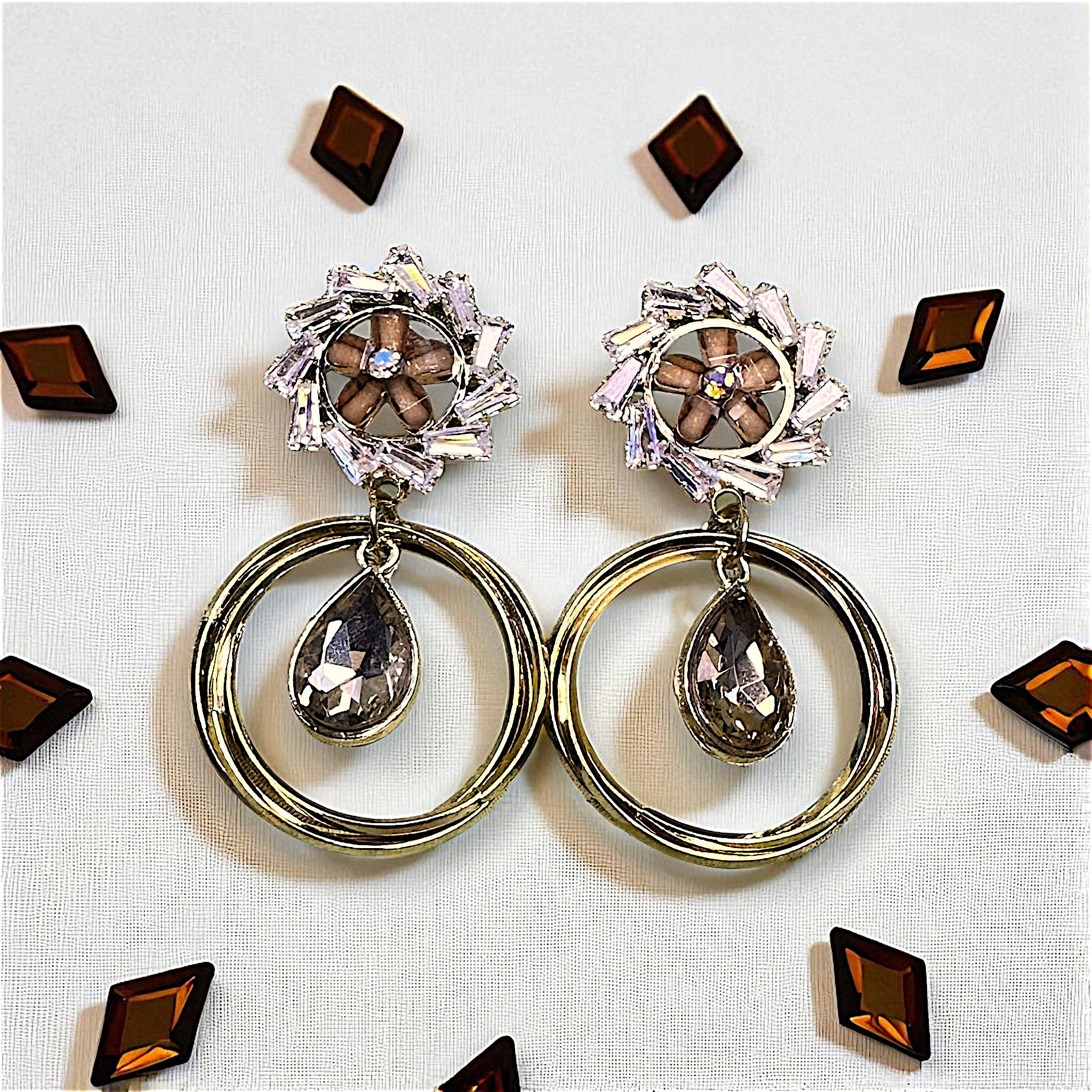 Flower Pattern Glass Stone Earrings Brown Earrings AD Ear Rings Earrings party Trincket Jewellry Jewelry Jewellery