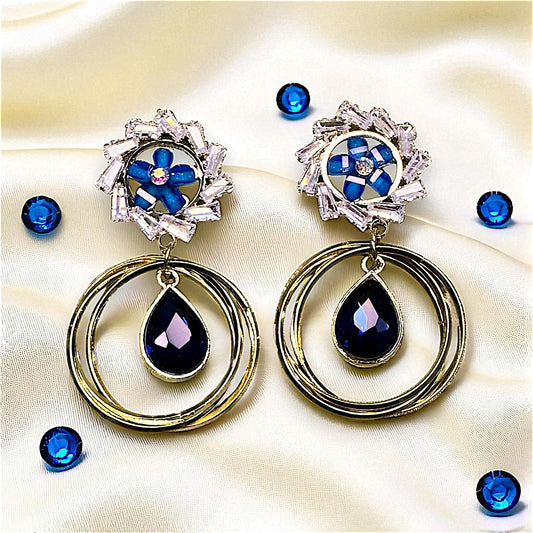 Flower Pattern Glass Stone Earrings Blue Earrings AD Ear Rings Earrings party Trincket Jewellry Jewelry Jewellery
