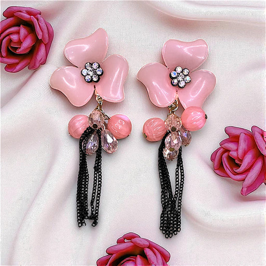 Big flower and Round Bead Earrings Pink Earrings bead Ear Rings Earrings party Trincket Jewellry Jewelry Jewellery