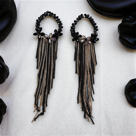 Long Length Korean Danglers Black Earrings bead Ear Rings Earrings party Trincket Jewellry Jewelry Jewellery
