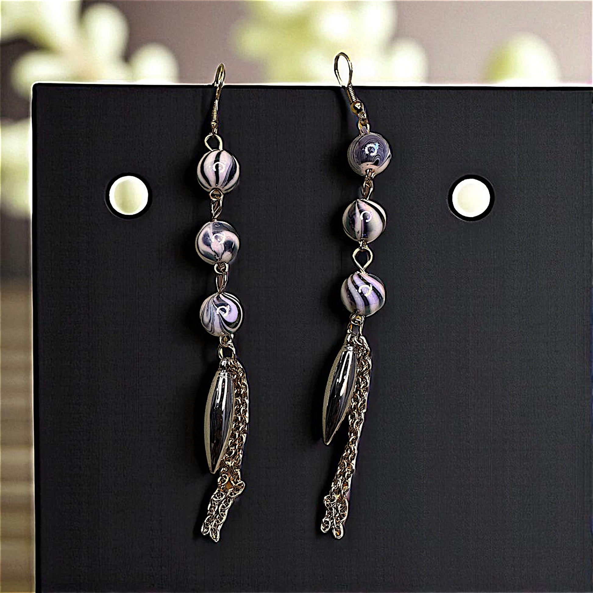 Three Bead Long Dangler Black Earrings bead casuals Ear Rings Earrings party Trincket Jewellry Jewelry Jewellery