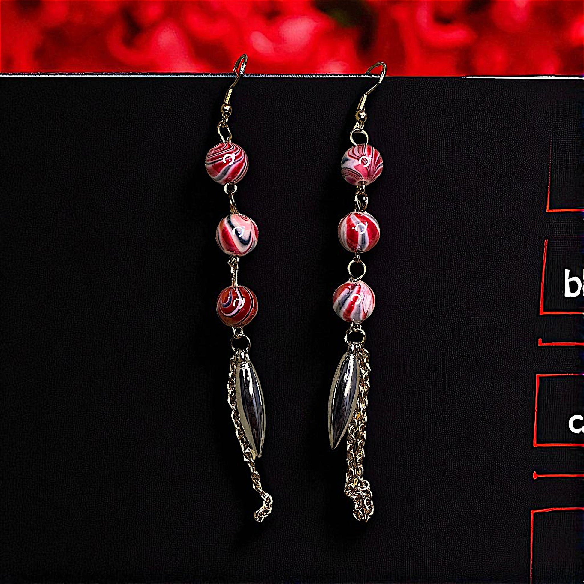 Three Bead Long Dangler Red Earrings bead casuals Ear Rings Earrings party Trincket Jewellry Jewelry Jewellery
