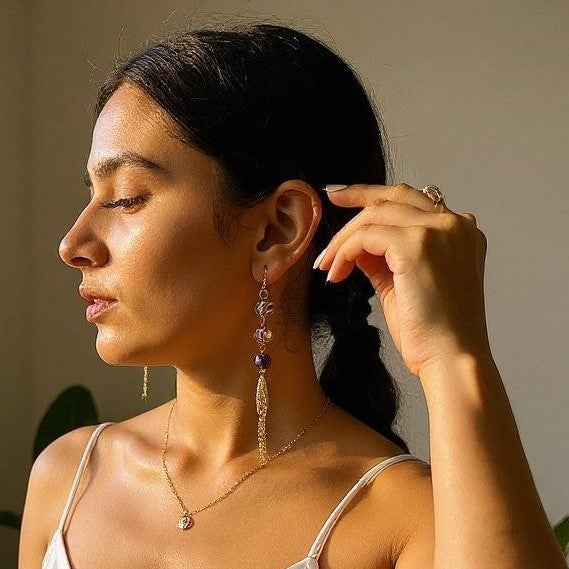 Three Bead Long Dangler Earrings bead casuals Ear Rings Earrings party Trincket Jewellry Jewelry Jewellery