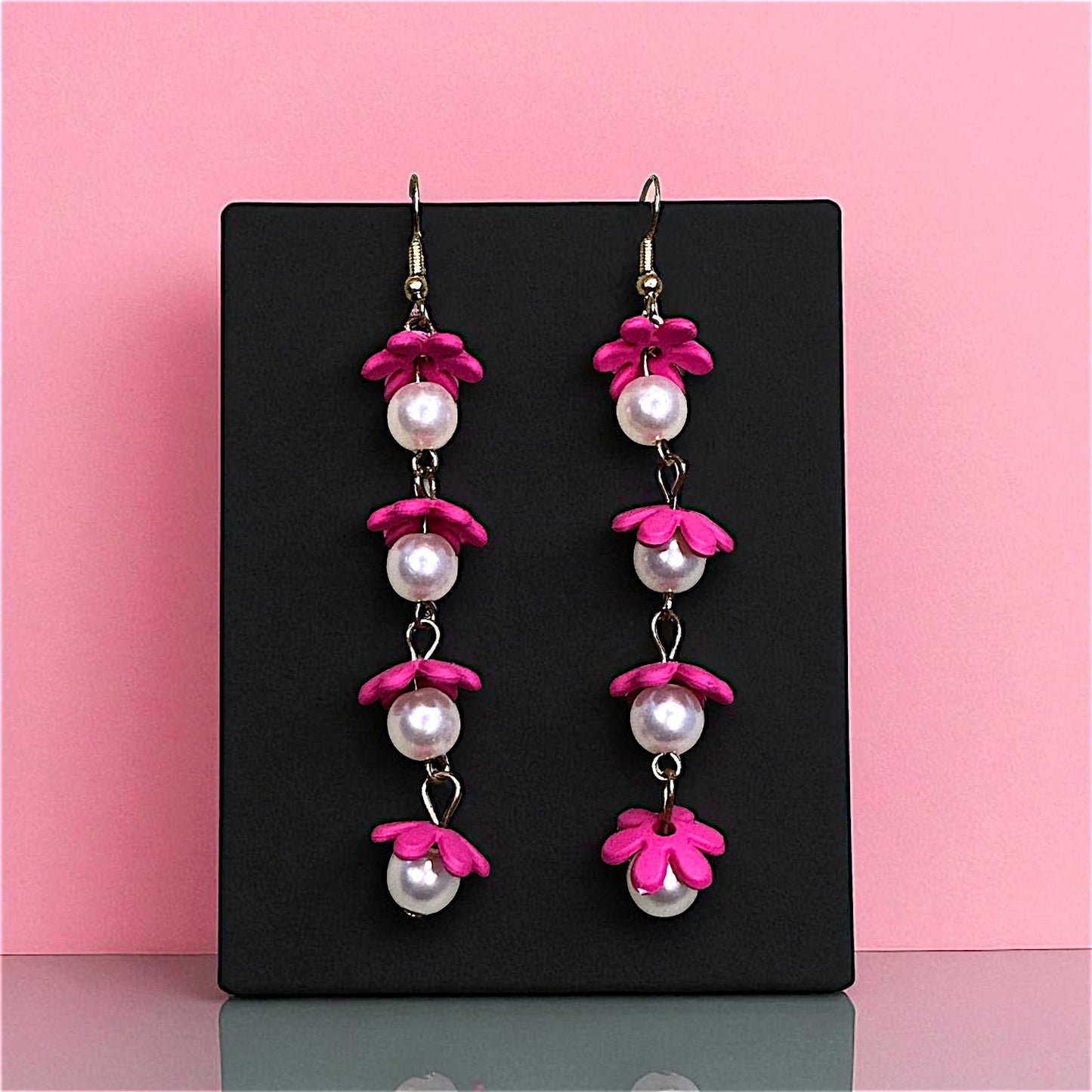 Flower and Bead Dangler Dark Pink Earrings bead casuals Ear Rings Earrings office party Trincket Jewellry Jewelry Jewellery