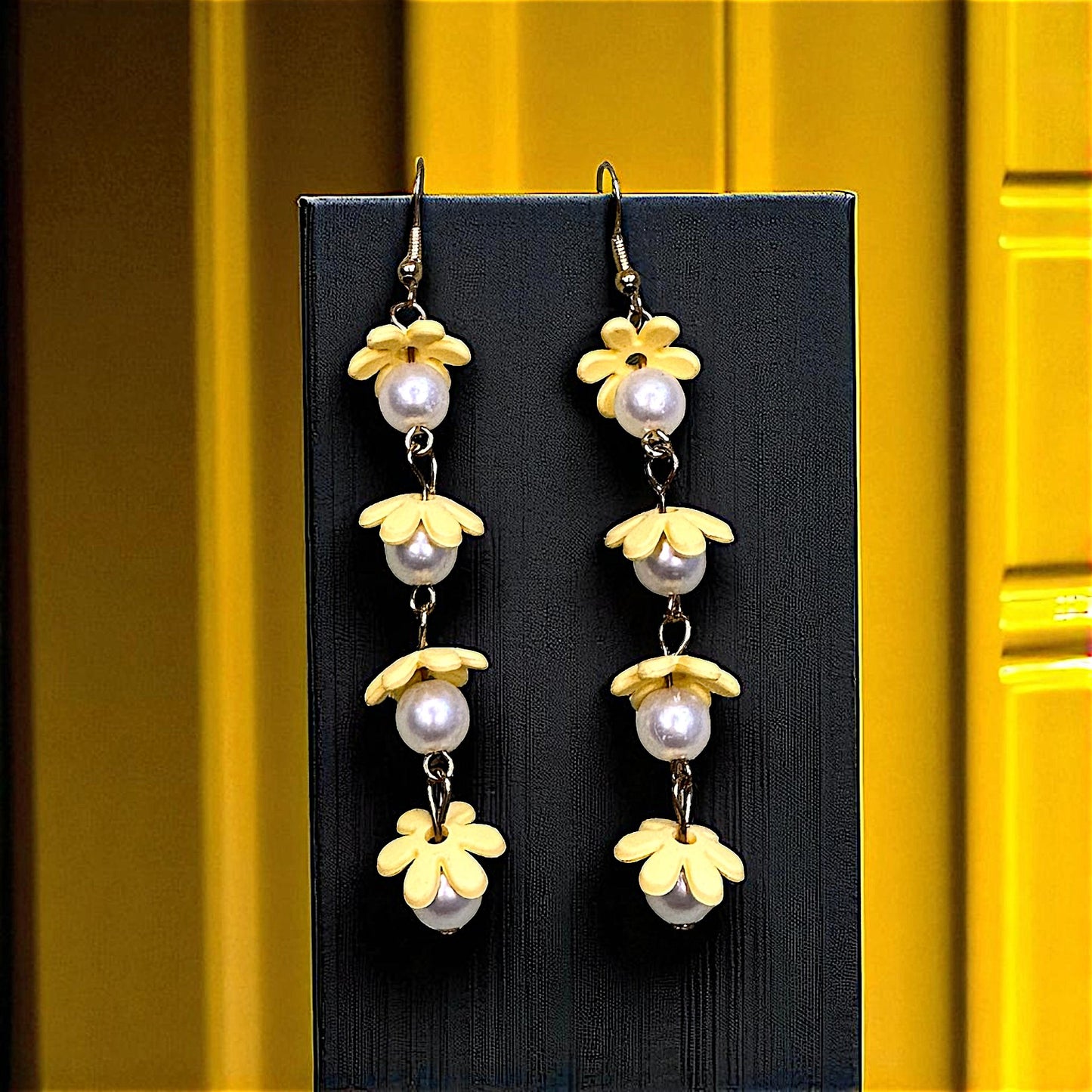 Flower and Bead Dangler Yellow Earrings bead casuals Ear Rings Earrings office party Trincket Jewellry Jewelry Jewellery