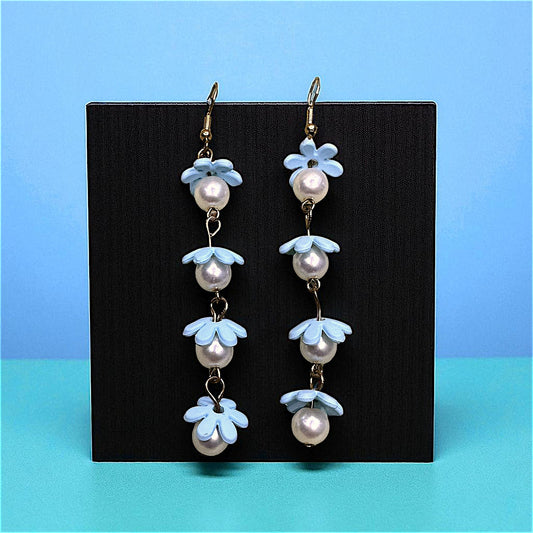 Flower and Bead Dangler Blue Earrings bead casuals Ear Rings Earrings office party Trincket Jewellry Jewelry Jewellery