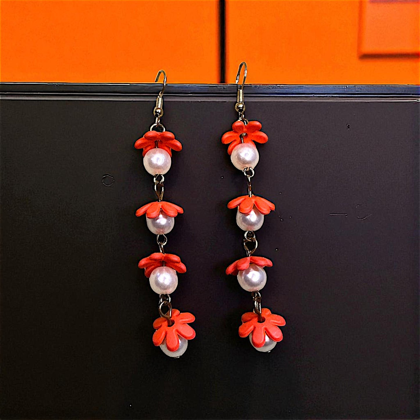 Flower and Bead Dangler Orange Earrings bead casuals Ear Rings Earrings office party Trincket Jewellry Jewelry Jewellery