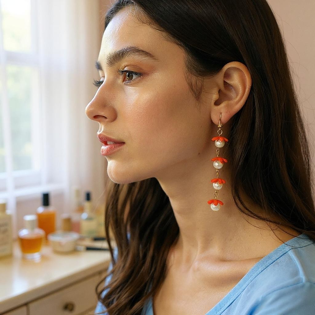 Flower and Bead Dangler Earrings bead casuals Ear Rings Earrings office party Trincket Jewellry Jewelry Jewellery