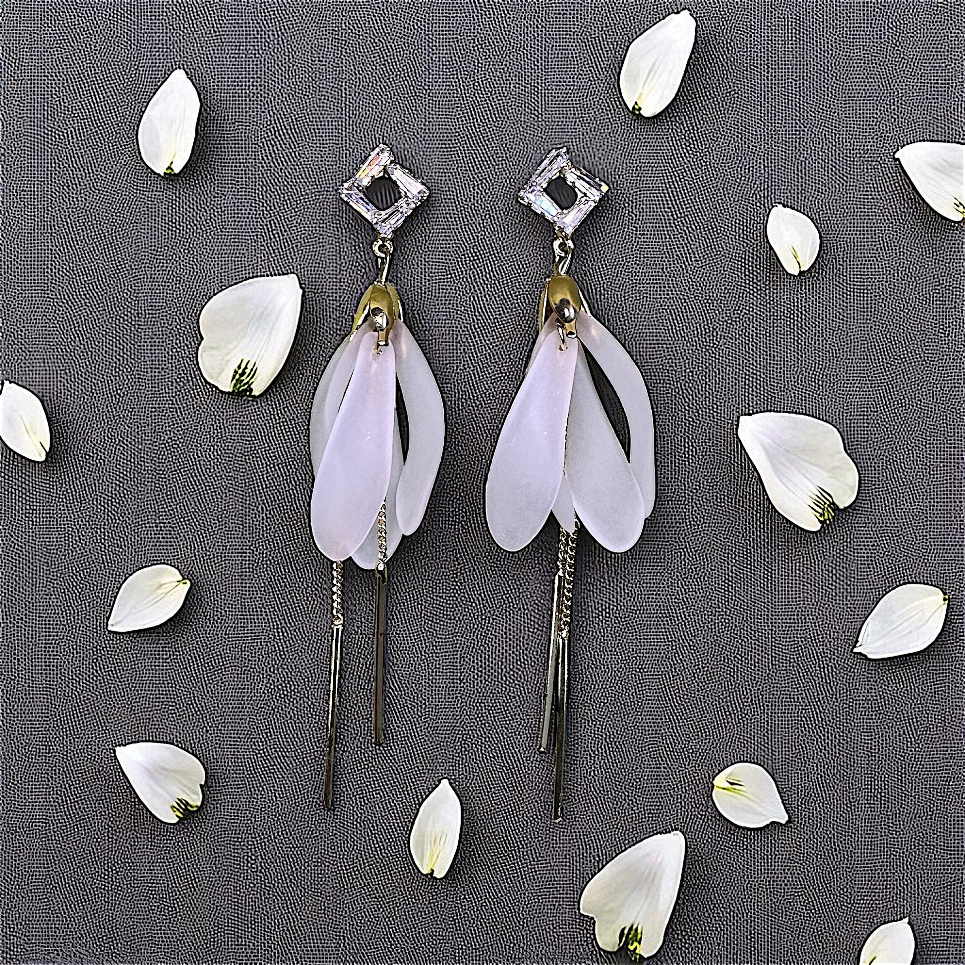 American Diamond Petal Earrings White Earrings AD Ear Rings Earrings party Trincket Jewellry Jewelry Jewellery