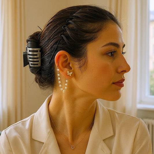 Korean Butterfly Clip-ons with Ear Chain Earrings bead Ear Rings Earrings party Trincket Jewellry Jewelry Jewellery